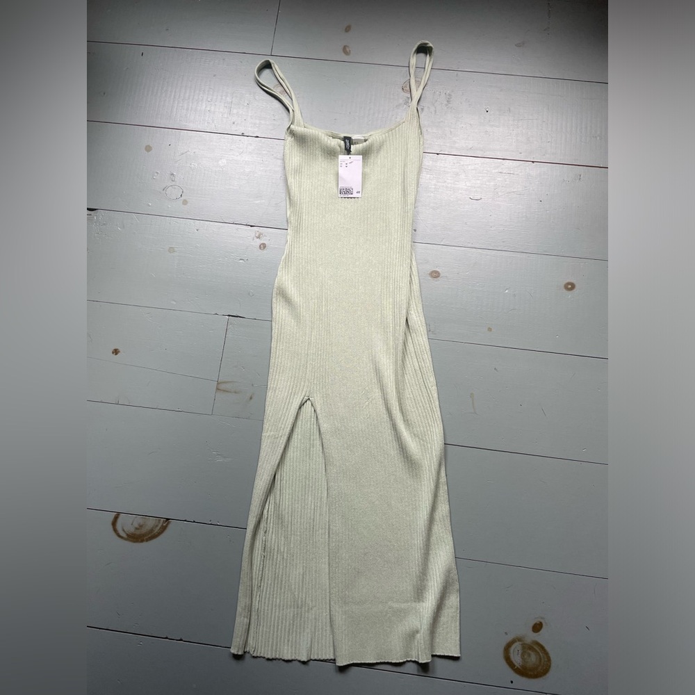 H&M Ribbed Mint Green Midi Dress Medium